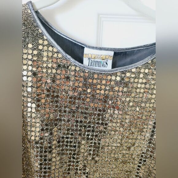 Vintage Trimmings Golden Shimmer Disco Sparkle Mirror Short Sleeve Blous… - Picture 5 of 12